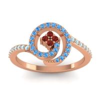Garnet Fashion Ring In 18K Rose Gold With Swiss Blue Topaz And Aquamarine – Valaya Simple Ring