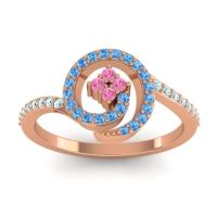 Pink Tourmaline Fashion Ring In 18K Rose Gold With Swiss Blue Topaz And Aquamarine – Valaya Simple Ring