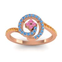 Pink Tourmaline Fashion Ring In 18K Rose Gold With Swiss Blue Topaz And Citrine – Valaya Simple Ring