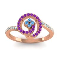 Swiss Blue Topaz Fashion Ring In 18K Rose Gold With Amethyst And Aquamarine – Valaya Simple Ring