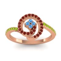 Swiss Blue Topaz Fashion Ring In 18K Rose Gold With Garnet And Peridot – Valaya Simple Ring