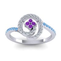 Amethyst Fashion Ring In 14k White Gold With Diamond And Swiss Blue Topaz – Valaya Simple Ring