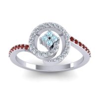 Aquamarine Fashion Ring In 14k White Gold With Lab Diamond And Garnet – Valaya Simple Ring