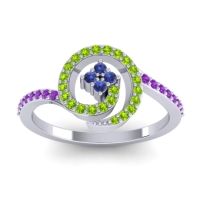 Blue Sapphire Fashion Ring In Palladium With Peridot And Amethyst – Valaya Simple Ring
