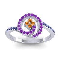 Citrine Fashion Ring In 18k White Gold With Amethyst And Blue Sapphire – Valaya Simple Ring