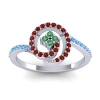 Emerald Fashion Ring In 18k White Gold With Garnet And Swiss Blue Topaz – Valaya Simple Ring