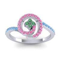Emerald Fashion Ring In 14k White Gold With Pink Tourmaline And Swiss Blue Topaz – Valaya Simple Ring
