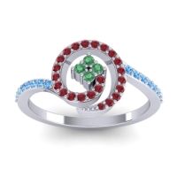 Emerald Fashion Ring In 14k White Gold With Ruby And Swiss Blue Topaz – Valaya Simple Ring