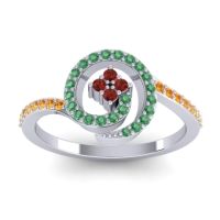 Garnet Fashion Ring In 14k White Gold With Emerald And Citrine – Valaya Simple Ring