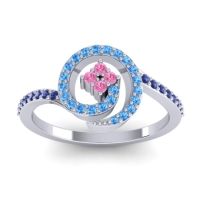 Pink Tourmaline Fashion Ring In Platinum With Swiss Blue Topaz And Blue Sapphire – Valaya Simple Ring