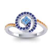 Swiss Blue Topaz Fashion Ring In 14k White Gold With Blue Sapphire And Citrine – Valaya Simple Ring