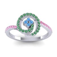 Swiss Blue Topaz Fashion Ring In 14k White Gold With Emerald And Pink Tourmaline – Valaya Simple Ring