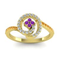 Amethyst Fashion Ring In 14k Yellow Gold With Diamond And Citrine – Valaya Simple Ring