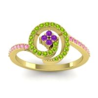 Amethyst Fashion Ring In 18k Yellow Gold With Peridot And Pink Tourmaline – Valaya Simple Ring