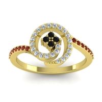 Black Onyx Fashion Ring In 14k Yellow Gold With Diamond And Garnet – Valaya Simple Ring