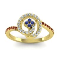 Blue Sapphire Fashion Ring In 14k Yellow Gold With Lab Diamond And Garnet – Valaya Simple Ring