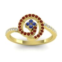 Blue Sapphire Fashion Ring In 14k Yellow Gold With Garnet And Diamond – Valaya Simple Ring