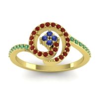 Blue Sapphire Fashion Ring In 14k Yellow Gold With Garnet And Emerald – Valaya Simple Ring