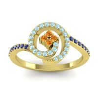 Citrine Fashion Ring In 14k Yellow Gold With Aquamarine And Blue Sapphire – Valaya Simple Ring