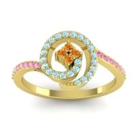 Citrine Fashion Ring In 14k Yellow Gold With Aquamarine And Pink Tourmaline – Valaya Simple Ring