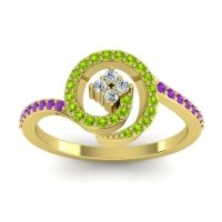 Diamond Fashion Ring In 18k Yellow Gold With Peridot And Amethyst – Valaya Simple Ring