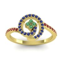 Emerald Fashion Ring In 14k Yellow Gold With Blue Sapphire And Ruby – Valaya Simple Ring