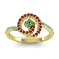 Emerald Fashion Ring In 14k Yellow Gold With Ruby And Swiss Blue Topaz – Valaya Simple Ring