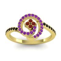 Garnet Fashion Ring In 18k Yellow Gold With Amethyst And Black Onyx – Valaya Simple Ring