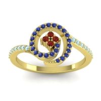 Garnet Fashion Ring In 14k Yellow Gold With Blue Sapphire And Aquamarine – Valaya Simple Ring