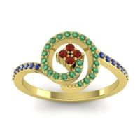 Garnet Fashion Ring In 14k Yellow Gold With Emerald And Blue Sapphire – Valaya Simple Ring
