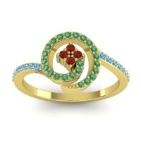 Garnet Fashion Ring In 14k Yellow Gold With Emerald And Swiss Blue Topaz – Valaya Simple Ring