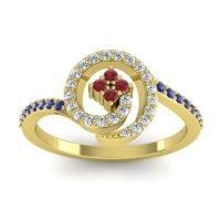 Ruby Fashion Ring In 18k Yellow Gold With Lab Diamond And Blue Sapphire – Valaya Simple Ring