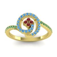 Ruby Fashion Ring In 14k Yellow Gold With Swiss Blue Topaz And Emerald – Valaya Simple Ring