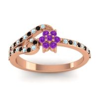 Amethyst Fashion Ring In 18K Rose Gold With Black Onyx And Aquamarine – Karbudara Dainty Ring