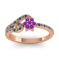 Amethyst Fashion Ring In 18K Rose Gold With Emerald And Blue Sapphire – Karbudara Dainty Ring