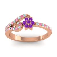 Amethyst Fashion Ring In 18K Rose Gold With Pink Tourmaline And Aquamarine – Karbudara Dainty Ring