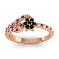 Black Onyx Fashion Ring In 18K Rose Gold With Ruby And Diamond – Karbudara Dainty Ring
