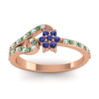 Blue Sapphire Fashion Ring In 18K Rose Gold With Emerald And Aquamarine – Karbudara Dainty Ring