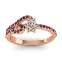 Diamond Fashion Ring In 14K Rose Gold With Garnet And Blue Sapphire – Karbudara Dainty Ring