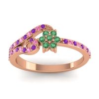Emerald Fashion Ring In 14K Rose Gold With Pink Tourmaline And Amethyst – Karbudara Dainty Ring