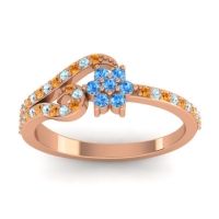 Swiss Blue Topaz Fashion Ring In 18K Rose Gold With Aquamarine And Citrine – Karbudara Dainty Ring
