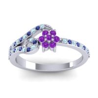 Amethyst Fashion Ring In 14k White Gold With Blue Sapphire And Aquamarine – Karbudara Dainty Ring
