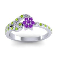 Amethyst Fashion Ring In 14k White Gold With Peridot And Diamond – Karbudara Dainty Ring