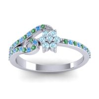 Aquamarine Fashion Ring In 14k White Gold With Swiss Blue Topaz And Emerald – Karbudara Dainty Ring