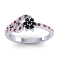 Black Onyx Fashion Ring In 14k White Gold With Diamond And Ruby – Karbudara Dainty Ring