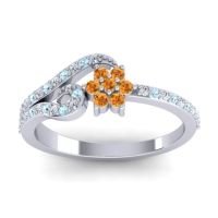 Citrine Fashion Ring In 14k White Gold With Aquamarine And Diamond – Karbudara Dainty Ring