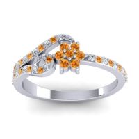 Citrine Fashion Ring In 14k White Gold With Diamond – Karbudara Dainty Ring