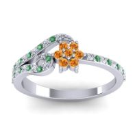 Citrine Fashion Ring In 14k White Gold With Emerald And Diamond – Karbudara Dainty Ring