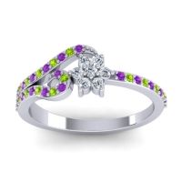 Diamond Fashion Ring In 14k White Gold With Peridot And Amethyst – Karbudara Dainty Ring