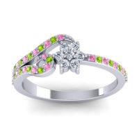 Diamond Fashion Ring In 14k White Gold With Peridot And Pink Tourmaline – Karbudara Dainty Ring